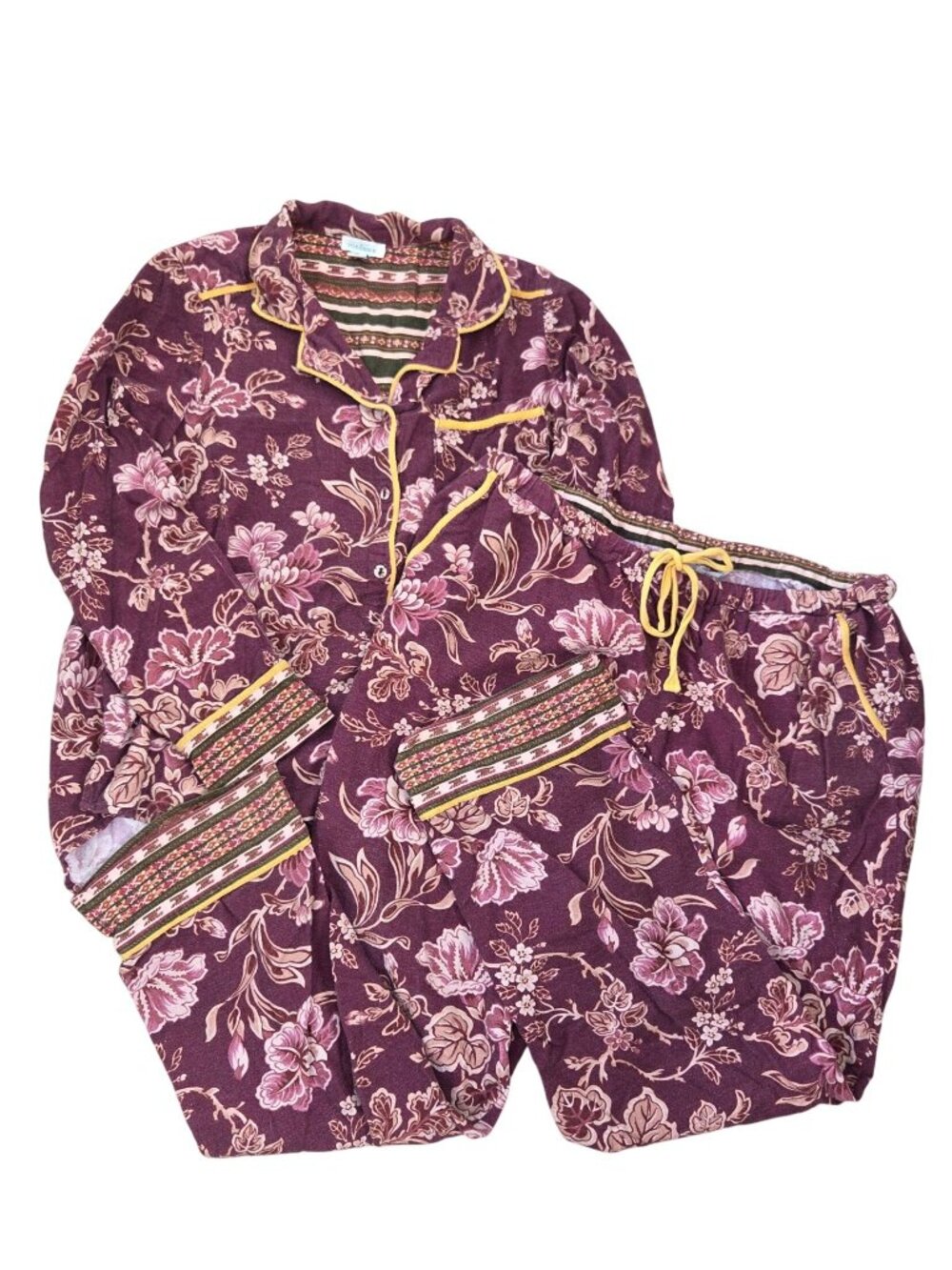 Sundance 2 Piece Pajamas Set Flannel Maroon Floral Paisley Top Bottoms M